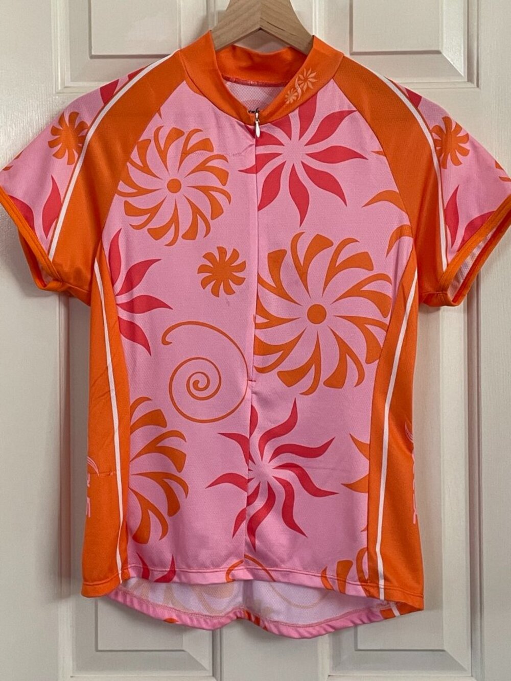 Shebeest Women’s M Swiftie Floral Cycling Jersey Pink Orange Half Zip